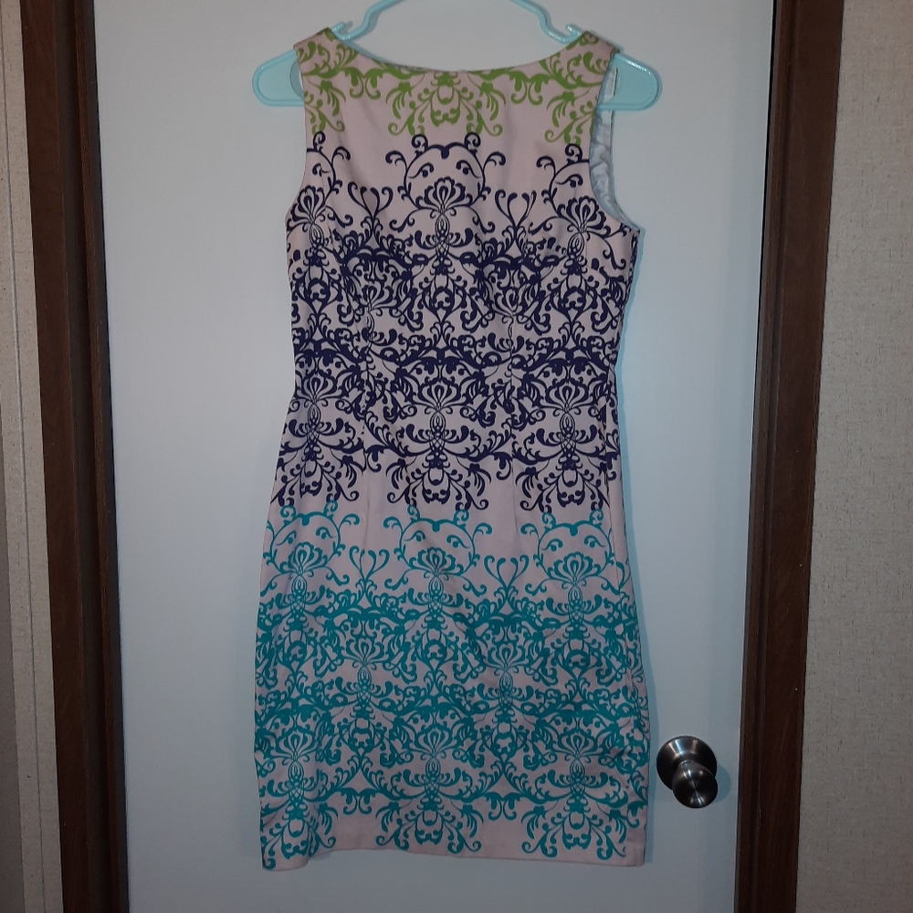 LADIES LONDON TIMES DRESS SIZE 4 COLOR IS OFF WHITE BACK GROUND, LIME, NAVY